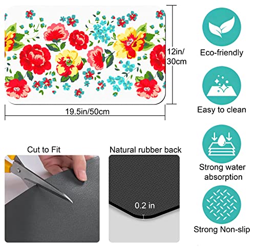 Coffee Bar Mat Accessories for Countertop Pioneer Flower Absorbent Hide Stain Rubber Backed Dish Drying Mats for Kitchen Counter Draining Pad Decor Gift Fit Under Coffee Maker (Beautiful Flower / 12" x 19.5")