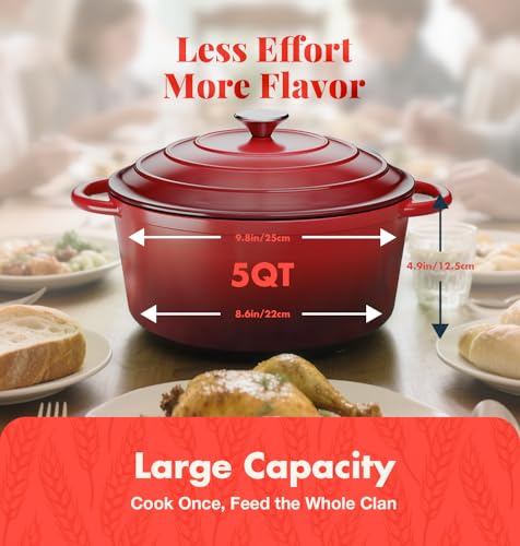 5QT Dutch Oven for Sourdough Bread Baking (Red / 5QT)