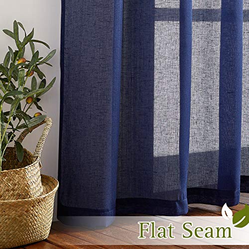 Linen Sheer Living Room Curtains 90 inch Long (52"W x 90"L (Pack of 2) / Dark Blue)
