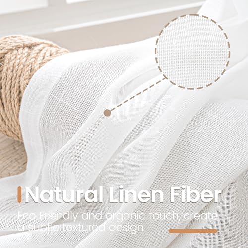 White Semi Sheer Linen Curtains 63 Inch Length for Bedroom 2 Panels Set (White / 52"W x 63"L (Pack of 2))