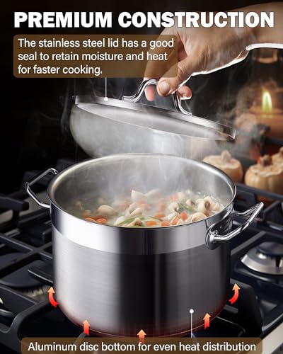 Professional 8 Quart Stainless Steel Stock Pot with Lid (8.5 Quarts / Silver)