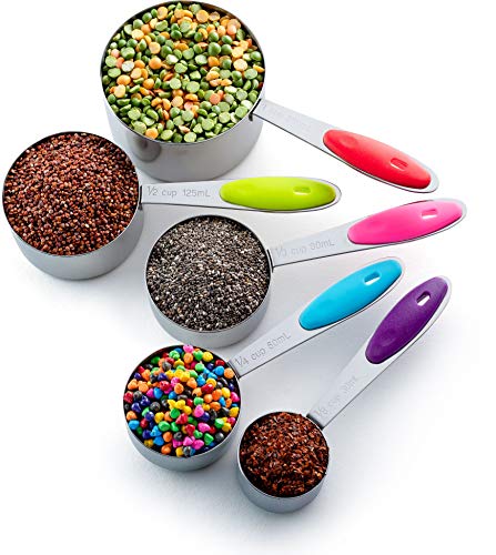 Stainless Steel Measuring Cups Set of 6 (Stainless Steel with Colored Handles)