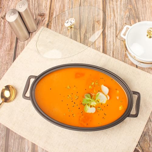 11" X 7.5" Ceramic Oval Casserole Dish with Glass Lid (Black / 11" X 7.5")
