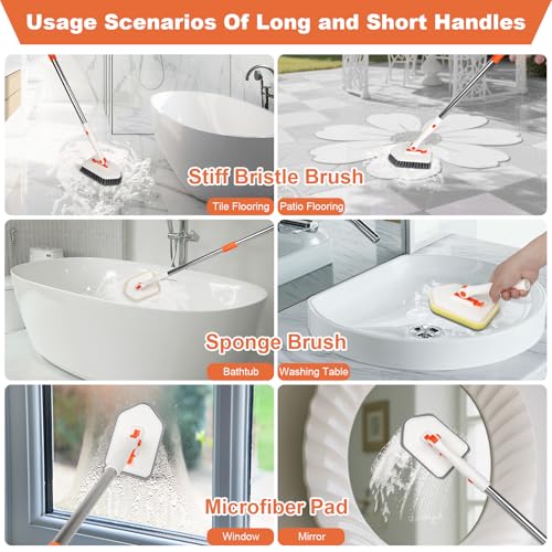 Long Handled Scrub Brush for Shower (Orange)