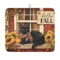Fall Dish Drying Mat for Kitchen Counter Vintage Autumn Cat Sunflower Pumpkin Microfiber Dish Drainer Mat Rustic Farmhouse Absorbent Washable Drying Pad Extra Large 16"x18" (Fall Cat / 18" x 16")