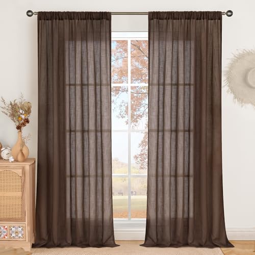 Extra Long 108 Inch Length Curtains for Living Room Windows (Brown / 52"W x 108"L (Pack of 2))
