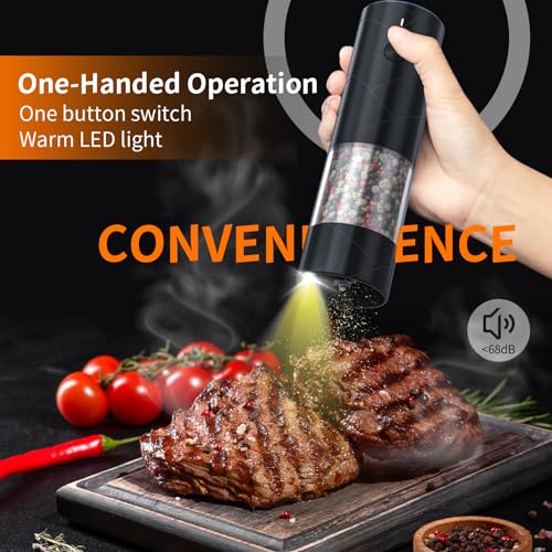 2Pack Electric Salt and Pepper Grinder Set USB Rechargeable with Warm LED Light (2Pack/Black-White)