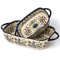 Baking Dish Ceramic Baking Pan Blue Casserole Dish Rectangular Baking Set 2pcs Bakeware Sets Single Serving Size Lasagna Pan Baking Dishes for oven (The tulip)