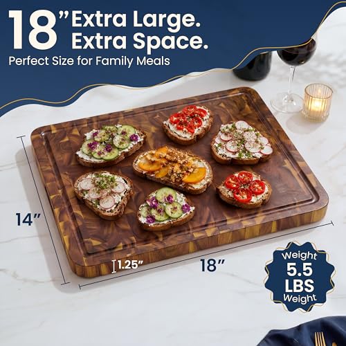 End Grain Acacia Wood Cutting Board for Kitchen 18x14x1.25 in (Natural / 17.5"L x 13.5"W)