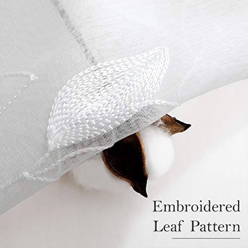 White Sheer Kitchen Curtains 52 x 45 Inch Length 2 Panels Embroidered Leaf Pattern Short Curtains for Bedroom Half Small Window Rod Pocket Tiers (52"W x 45"L (Pack of 2) / 4-white)