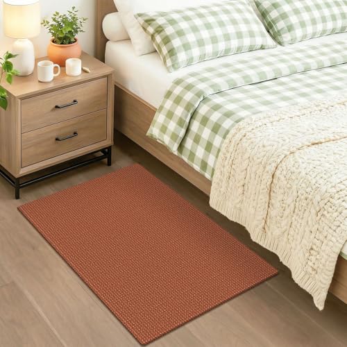 Indoor Door Mat 2x3 ft Small Area Rugs Washable Front Door Mat Non Slip Rubber Backed Entryway Rug Cotton Entrance Doormat for Front Porch Kitchen Bedroom (Burnt Orange/Tan / 2' x 3' (Rectangular))