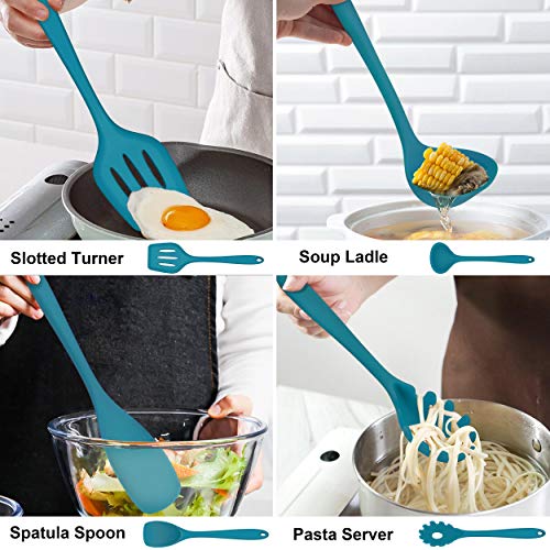 14 Pcs Silicone Kitchen Cooking Utensils Set with Holder (Dark Blue)