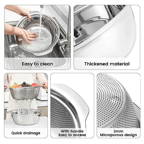 304 Stainless Steel Fine Mesh Colander Set (2qt / Primary color with handle)