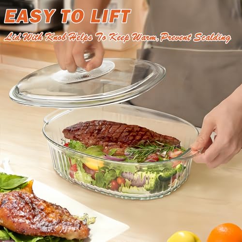 Reasim 2.8L 3Qt Glass Casserole Baking Dish with Lid
