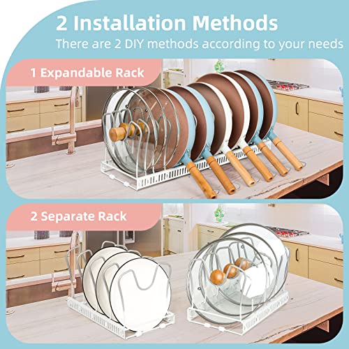 Pot and Pan Lid Organizer Rack for Under Cabinet (White)