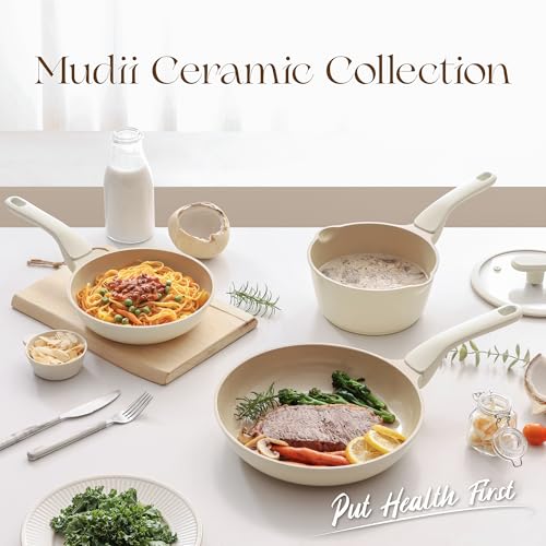 Ceramic Nonstick Saucepan with Lid (3 Quarts / Coconut White)