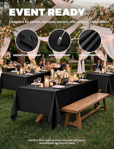 Washable Black Rectangular Table Cloths for 6 Ft Table (Black / 102" x 60"-6 Pack)