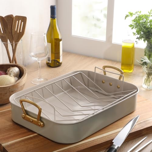 Broxton 2 Piece Nonstick Roaster Pan with Rack (Mint Green / 16" x 12" Roaster w/ Rack)