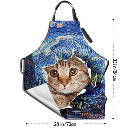 Cute Cat Apron with Adjustable Neck (33" x 28"(Pack of 1) / Art Sky Cat)