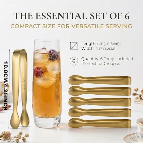 6 Piece Gold Mini Serving Tongs