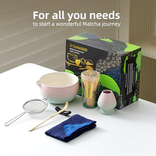 Matcha Whisk Set Pink (Pink Green Gradient 1 / 7 pcs/set, Bowl with Pouring Spout)