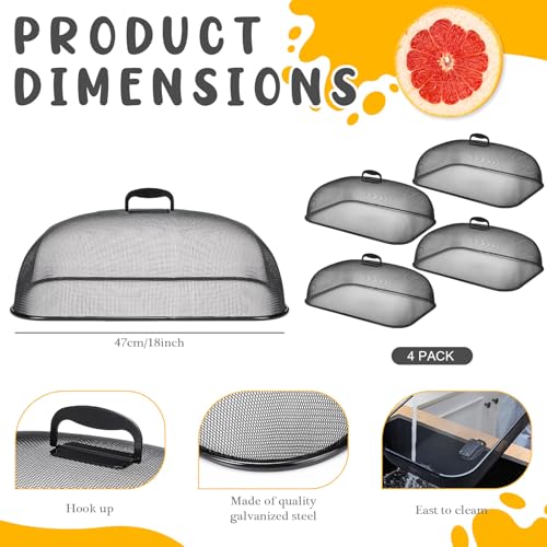 4 Pcs Metal Mesh Screen Food Cover for Outdoors Set Large 18.5 Inch Mesh Food Tents for Picnic Indoor Plate (Black)