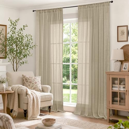 90 Inches Long Camel Linen Curtains for Living Room (Camel / 52"W x 90"L (Pack of 2))