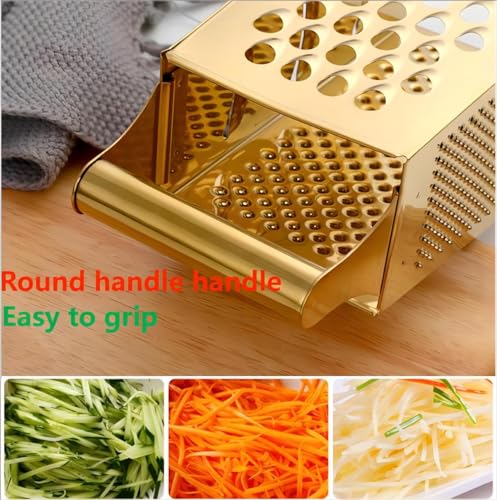 Stainless Steel 4 Sides Multifunctional Grater Slicer with Handle (Gold)