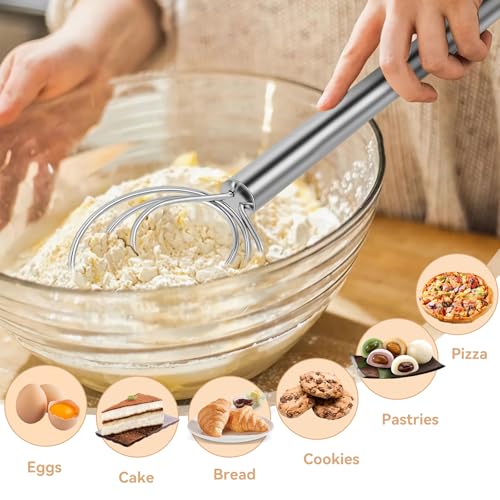 Danish Dough Whisk Stainless Steel Hook Dutch Baking Tool Bread Sourdough Mixer for Pizza Pastry Cake Batter Making (Stainless Steel-3Q / 1 Pack)