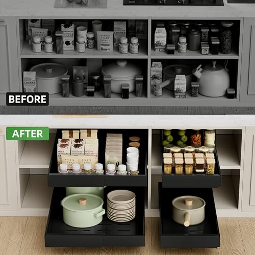 4 Pack Expandable Pull Out Cabinet Organizer (21"D X 9-14"W (4 Pack) / Black)