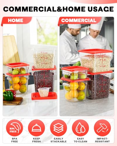 2QT&4QT 4PCS NSF Commercial Clear Food Storage Containers with Lids (A1-2QT&4QT-RED)