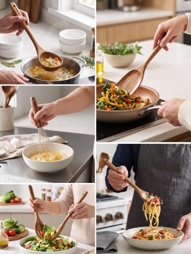 AIUHI 10 Pcs Wooden Spoons for Cooking (10 pack wooden utensils)