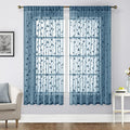 Cyan Blue Sheer Curtains Vine Embroidered (52"W x 63"L (Pack of 2) / Cyan Blue)