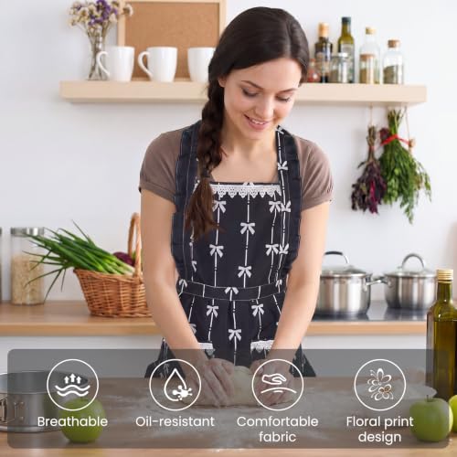 Funny Aprons for Women with Pockets (Black Bow)