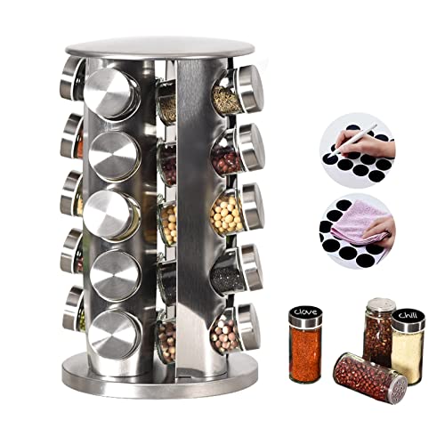 20 Jar Stainless Steel Rotating Spice Rack with Non (Sliver)