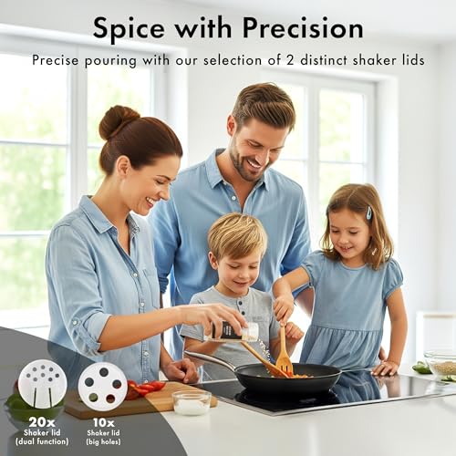 Glass Spice Jars with Label (Black Stainless Steel Lid)