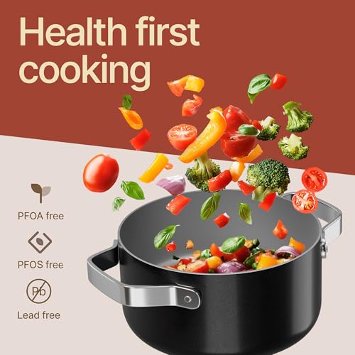 Bakken 3 Quart Ceramic Coated Stock Pot with Lid (Black / 3 Quarts)