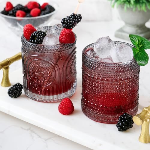 Hobnail Beaded Drinking Glasses Vintage Glassware Set (Beaded 10 oz. / Smoke Grey)