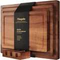 Set of 3 Large Acacia Wood Kitchen Cutting Boards with Holder (Wood-3pc-L / Brown)
