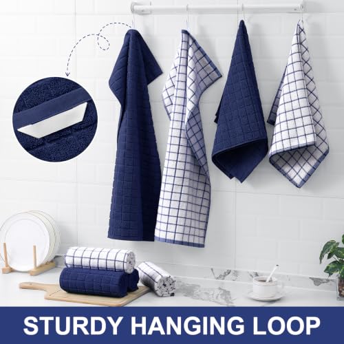 Large Premium Cotton Kitchen Towels 16"x 28" (Dusty Blue / 16" X 28" - 12 Pack)