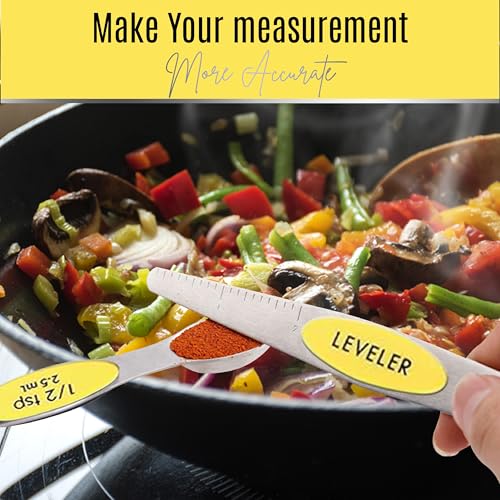 Magnetic Measuring Spoons Set of 9 Stainless Steel Dual (Yellow)