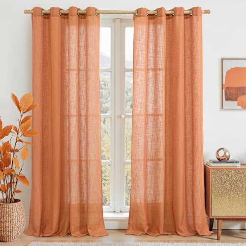 Burnt Orange Linen Curtains for Living Room 90 Inches Long 2 Panels (52"W x 90"L (Pack of 2) / Burnt Orange)