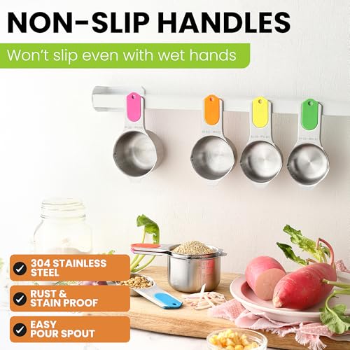 Magnetic Stainless Steel Measuring Cups Set of 7 Patented (Neon / Magnetic - Set of 7)