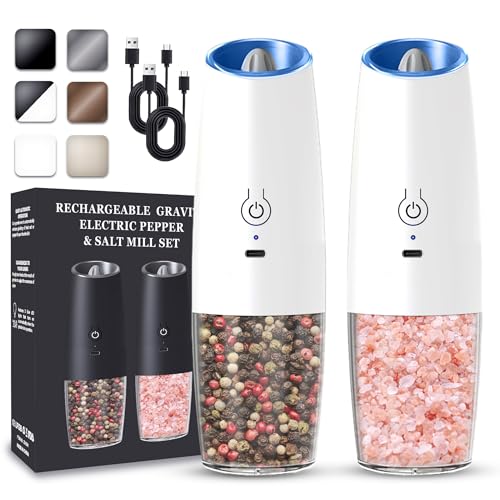 Rechargeable Electric Salt And Pepper Grinder Set (White-Set)