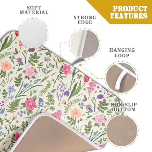 Spring Floral Dish Drying Mat for Kitchen Counter 16x18 Pink Sage Green Flower Vintage Botanical Print Absorbent Reversible Microfiber Drying Mats Kitchen Countertop Protector Dishes Drainer Rack Pad (16" x 18")