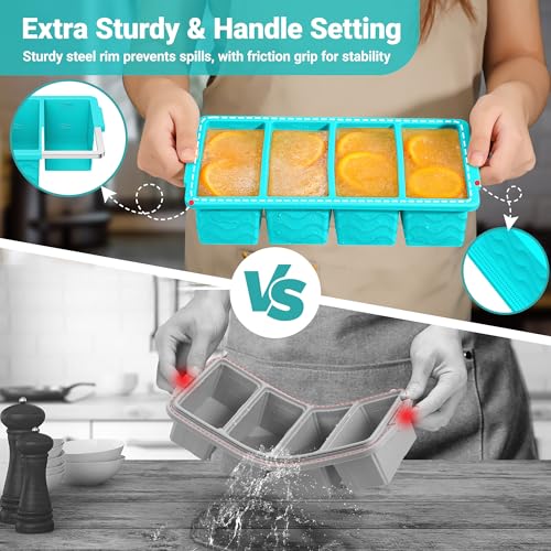Silicone Freezer Molds for Soup with Lid (2 Green + 2 Blue)