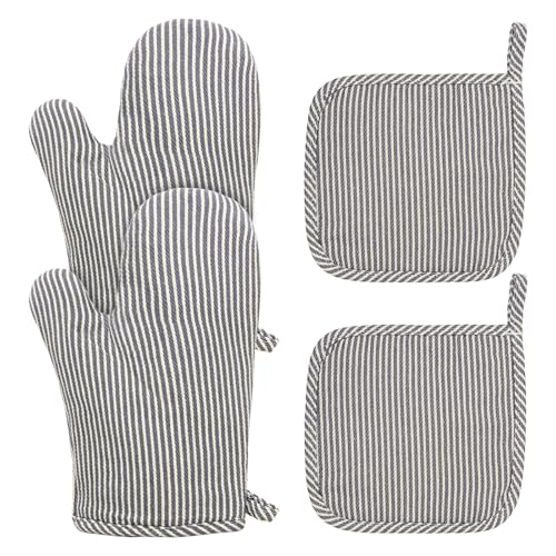 4 Pcs Oven Mitts and Pot Holders Heat Resistant Oven Mitts Sets Non Slip Oven Mitt and Pot Holders for Baking Cooking