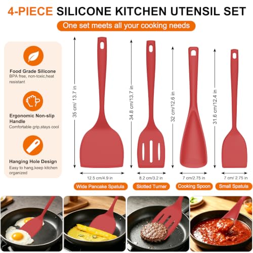 4 Pack Silicone Spatula Set (Red)