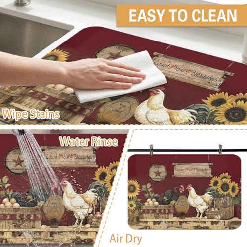 Kitchen Countertop Dish Drying Mat (Burgundy / 23" x 15")