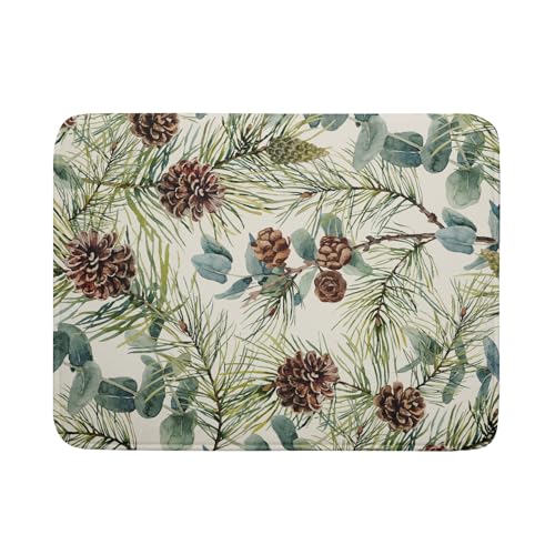 Winter Christmas Dish Drying Mat for Kitchen Counter 18x24 Evergreen Leaves Pinecone Holiday Theme Absorbent Reversible Microfiber Drying Mats Kitchen Countertop Protector Dishes Drainer Pad (18" x 24")